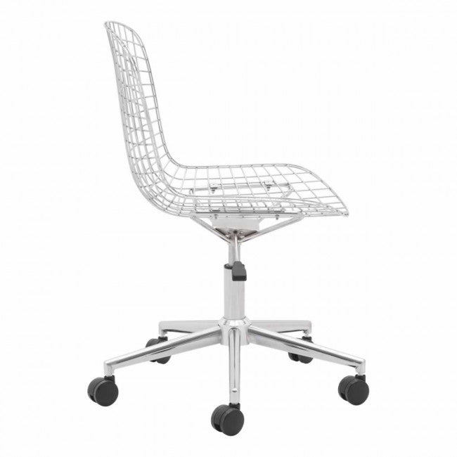 Sleek White Wire Office Chair w/ Wheels