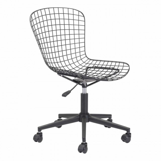 Sleek Black Wire Office Chair w/ Wheels