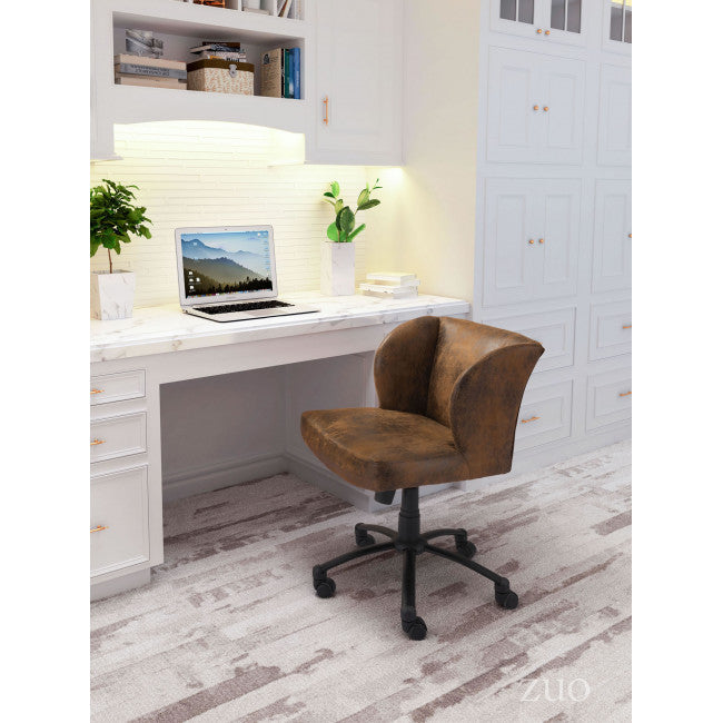 Distressed Brown Cushioned Office Chair