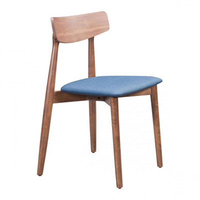 Retro-Modern Walnut Guest or Conference Chair w/ Blue Cushion (Set of 2)