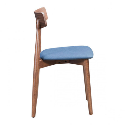 Retro-Modern Walnut Guest or Conference Chair w/ Blue Cushion (Set of 2)