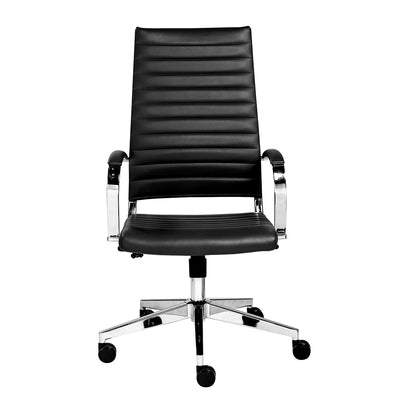 High-Back Black Ribbed Office Chair with Chromed Steel Frame