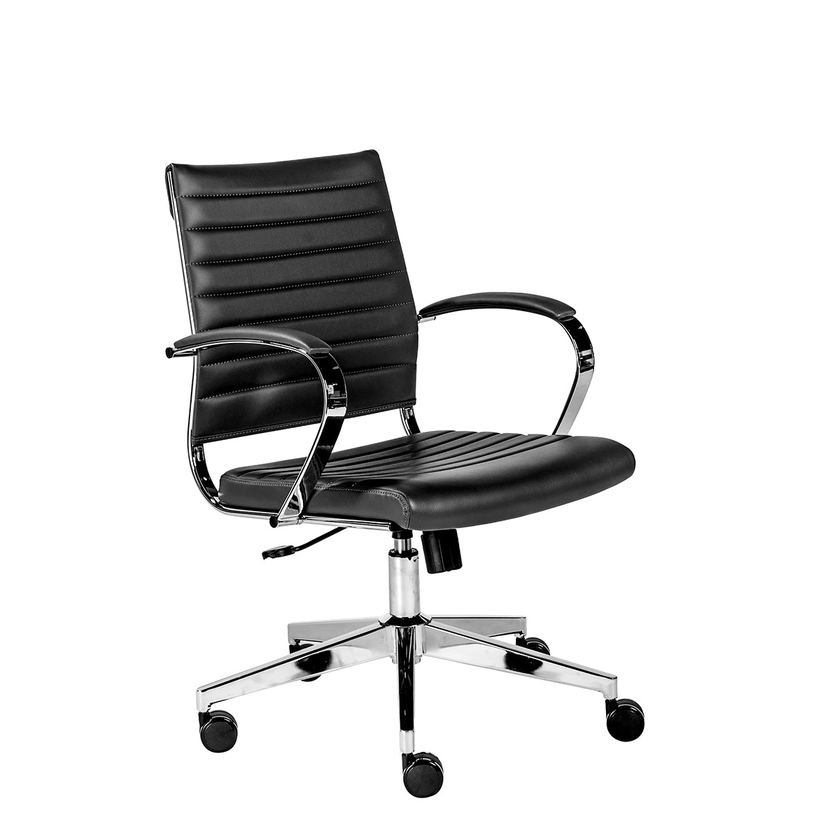 Ribbed Modern Black Office Chair with Padded Armrests