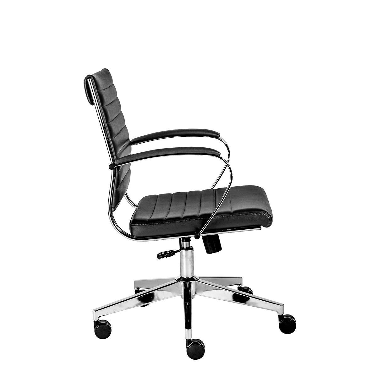 Ribbed Modern Black Office Chair with Padded Armrests