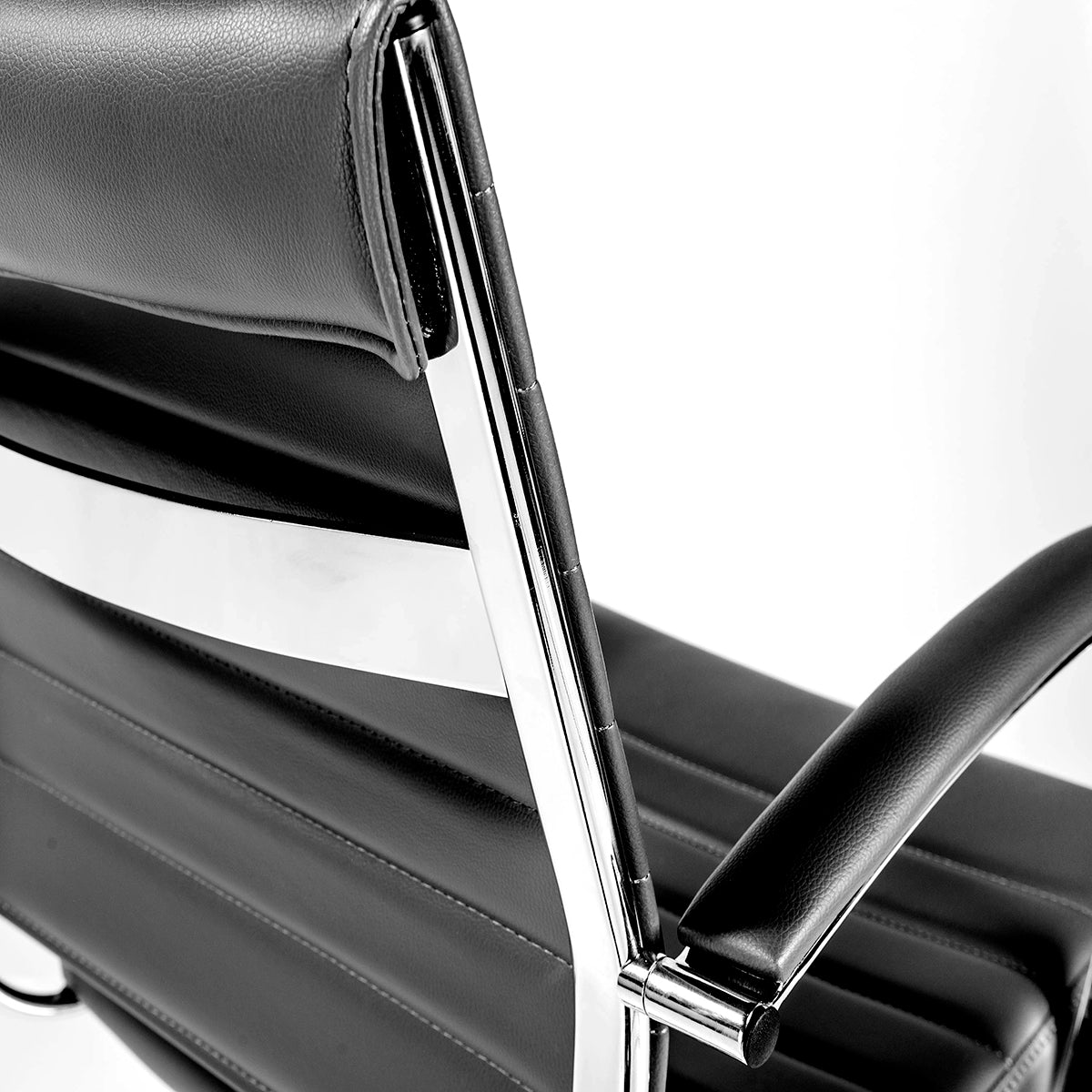 Ribbed Modern Black Office Chair with Padded Armrests