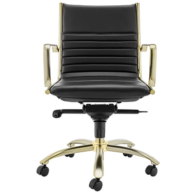Modern Black Leatherette & Brushed Gold Low Back Office Chair