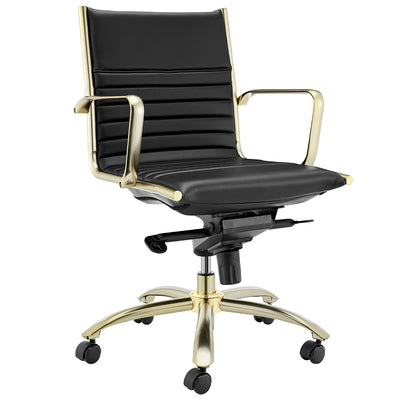 Modern Black Leatherette & Brushed Gold Low Back Office Chair
