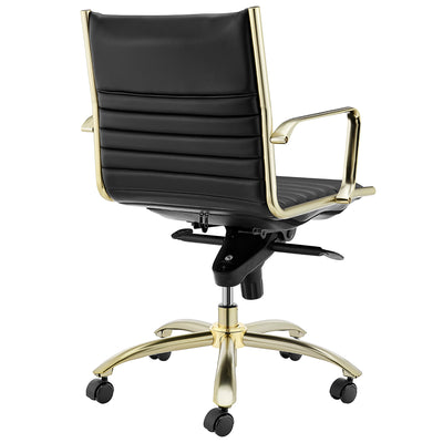 Modern Black Leatherette & Brushed Gold Low Back Office Chair
