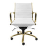 Modern White Leatherette & Brushed Gold Low Back Office Chair