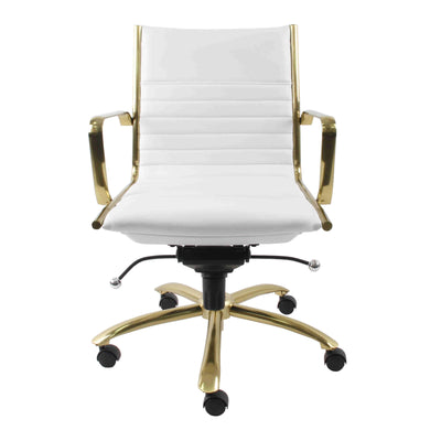 Modern White Leatherette & Brushed Gold Low Back Office Chair