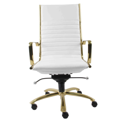 Modern White Leatherette & Brushed Gold Aluminum Office Chair