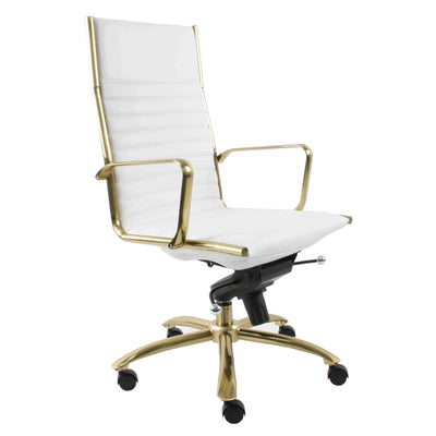 Modern White Leatherette & Brushed Gold Aluminum Office Chair