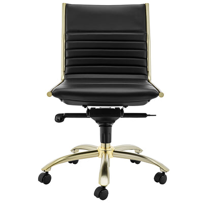 Modern Black Leatherette & Brushed Gold Armless Office Chair