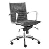 Gray Velvet Low Back Office Chair With Chrome Armrests & Base