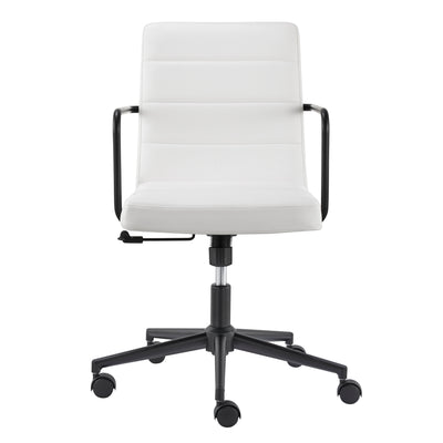 Low Back White Leatherette Office Chair with Modern Armrests