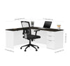 Modern White & Deep Gray L-shaped Desk with Drawers