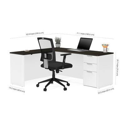 Modern White & Deep Gray L-shaped Desk with Drawers