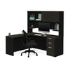 Premium L-shaped Desk with Hutch in Deep Gray & Black