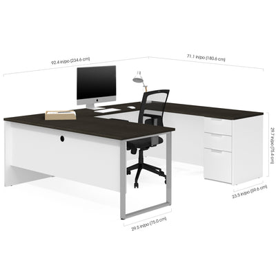 Modern U-shaped Desk in White & Deep Gray