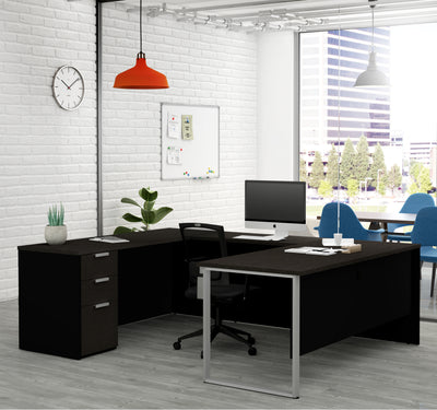 Deep Gray & Black U-shaped Modern Desk