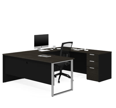 Deep Gray & Black U-shaped Modern Desk
