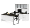 Modern U-shaped Desk with Hutch in White & Deep Gray