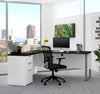 71" x 69" Single Pedestal L-shaped Desk in White & Deep Gray