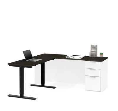 White & Deep Gray 71" Single Pedestal Desk & 48" Height-Adjustable Side