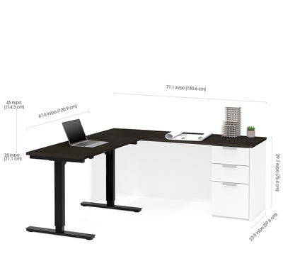White & Deep Gray 71" Single Pedestal Desk & 48" Height-Adjustable Side