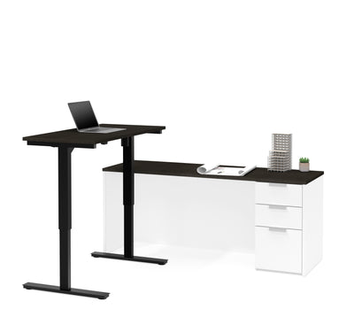White & Deep Gray 71" Single Pedestal Desk & 48" Height-Adjustable Side