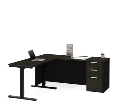 Deep Gray & Black Single Pedestal Desk with Height Adjustable Side