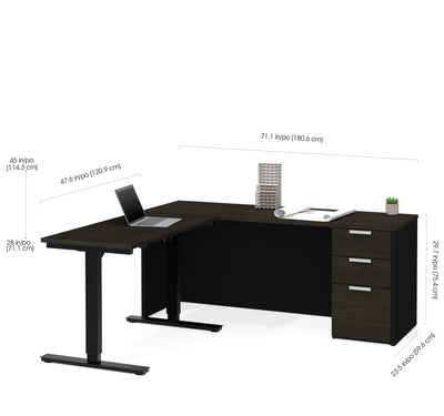 Deep Gray & Black Single Pedestal Desk with Height Adjustable Side