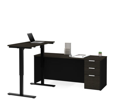 Deep Gray & Black Single Pedestal Desk with Height Adjustable Side