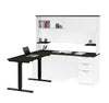 71" White & Deep Gray Desk & Hutch and 48" Sit-Stand Desk