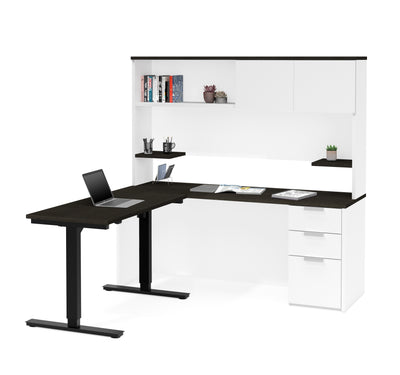 71" White & Deep Gray Desk & Hutch and 48" Sit-Stand Desk