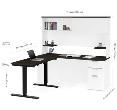 71" White & Deep Gray Desk & Hutch and 48" Sit-Stand Desk