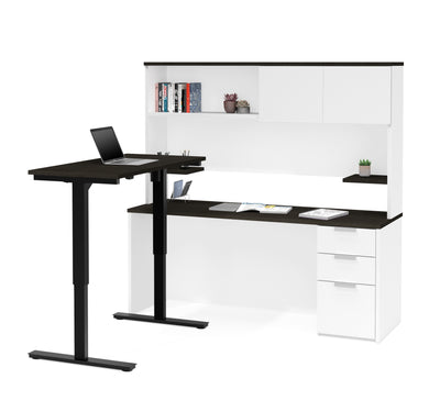 71" White & Deep Gray Desk & Hutch and 48" Sit-Stand Desk