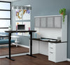 71" Height-Adjustable L-shaped Desk & Hutch in Deep Gray & White with Glass Doors