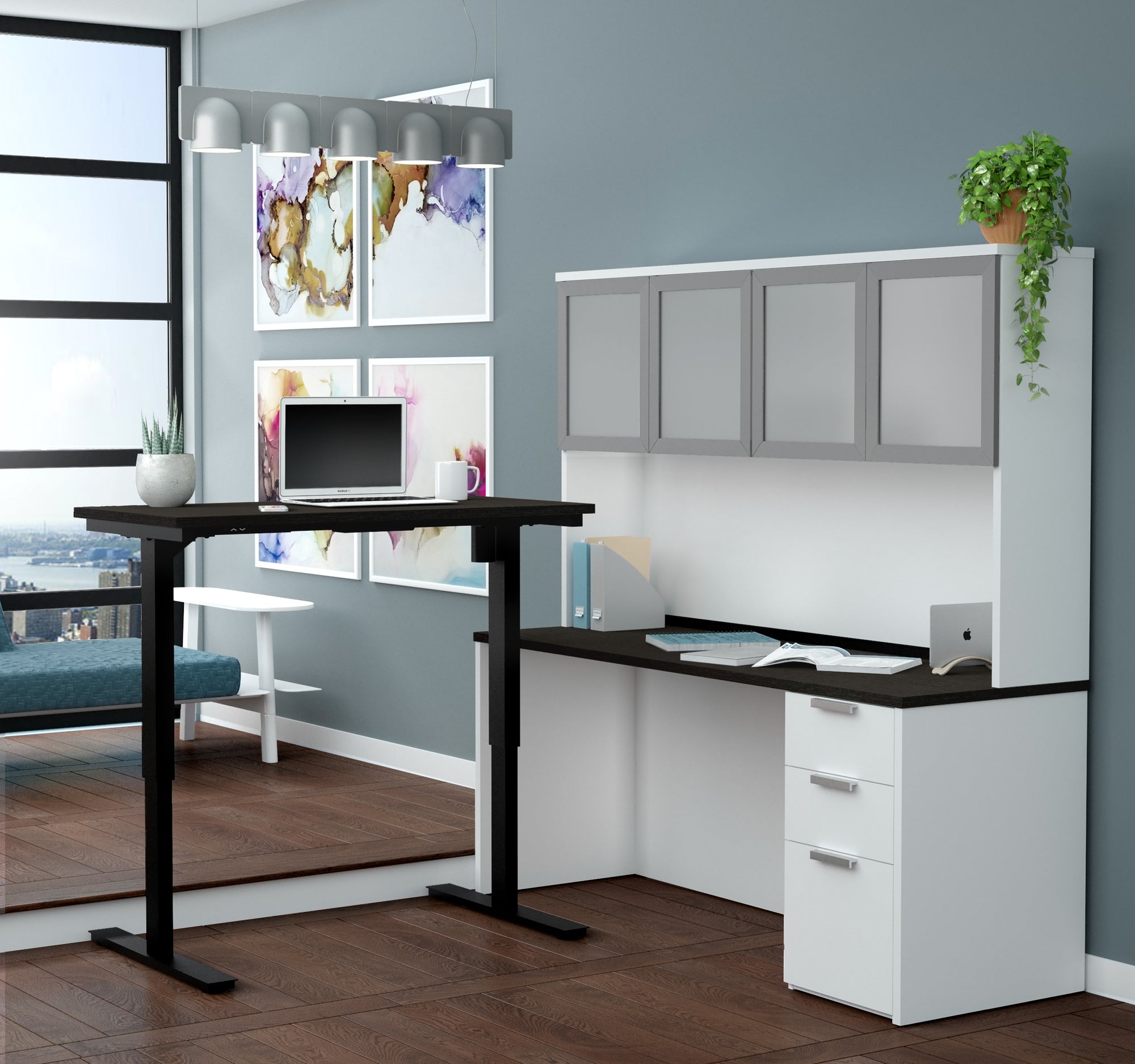 Functional L Shaped Desk with Storage Gray - Techni Mobili
