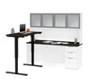 71" Height-Adjustable L-shaped Desk & Hutch in Deep Gray & White with Glass Doors