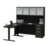 71" Deep Gray & Black Single Pedestal Desk & Hutch with Sit-Stand Section