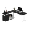 72" L-Shaped Adjustable Ergonomic Desk with Small Credenza in Black & White