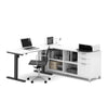 Modern Height Adjustable Sit-Stand Desk with Credenza in White