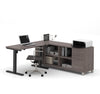 Modern Height Adjustable Sit-Stand Desk with Credenza in Bark Gray