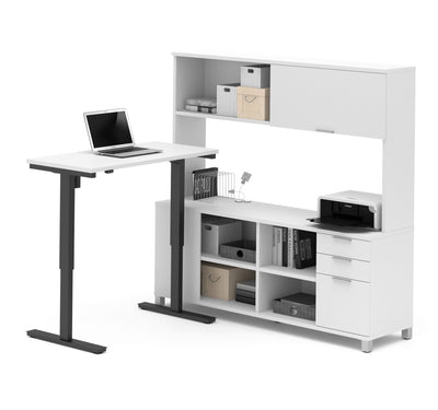 48" White Sit-Stand Desk with 71" Storage Credenza & Hutch
