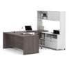 Modern White & Bark Gray U-shaped Office Desk with Hutch