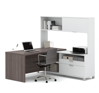 Bark Gray & White 71" x 71" L-shaped Desk with Built-in Storage