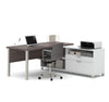 Modern Premium L-shaped Desk in Bark Gray & White Finish