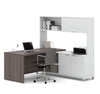 Bark Gray & White Modern L-shaped Desk with Hutch