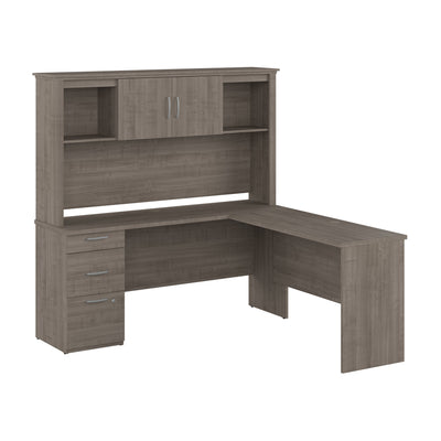 67" Silver Maple L-Shaped Desk with Hutch